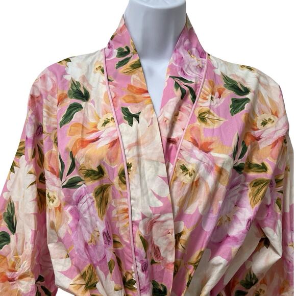 The Cat’s Pajamas Womens Luxe Pima Floral Kimono Robe Size M/L Blush Rose Lounge - Picture 4 of 9